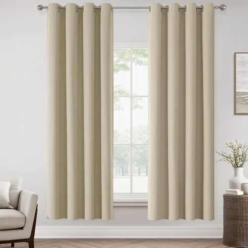 Miniatura 99 de ChrisDowa Cortinas 100% Opacas de Abedul Sólido de 45 Pulgadas de Largo, 2 Paneles para Dormitorio y Sala de Estar, Estilo Granja Oscurecedoras