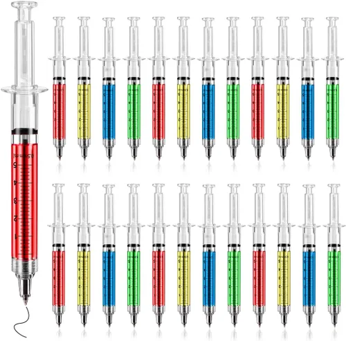 Bolígrafos de jeringa a granel, paquete de 24 bolígrafos de tinta negra multicolor para regalos de enfermera, oficina y uso médico profesional