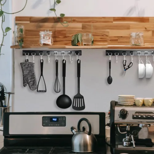 Miniatura 8 de Cociat 2 piezas de estantes para utensilios con 8 ganchos, soportes para utensilios de cocina colgantes de 17 pulgadas, estante multifuncional