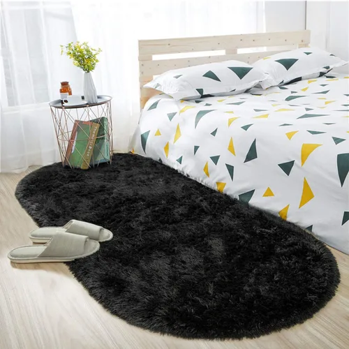 Miniatura 4 de ISEAU Alfombra ovalada esponjosa, moderna de felpa lanuda para dormitorio de niños, extra cómoda, bonita, alfombra de noche para habitación de niños