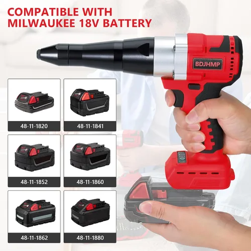 Miniatura 2 de Pistola de remache inalámbrica para batería Milwaukee M18 de 18 V (solo herramienta), pistola de remache automática eléctrica sin escobillas