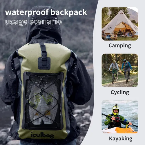 Miniatura 6 de Bolsas Secas Mochila Impermeable para Mujeres Hombres Viaje Bolsa Seca Mochila Bolsa Impermeable para Kayak Playa Navegación 30L/40L Verde Armada