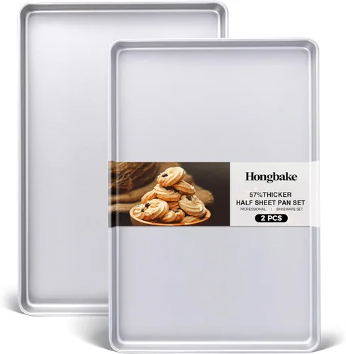 HONGBAKE Juego de 2 bandejas de media bandeja para hornear, antiadherentes para horno, bandejas de galletas comerciales resistentes para 1/2, aptas