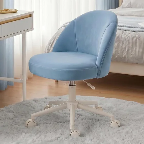 Miniatura 12 de EnHomee Silla de tocador con ruedas, silla de oficina pequeña con respaldo, bonita silla de escritorio sin brazos para sala de maquillaje, oficina