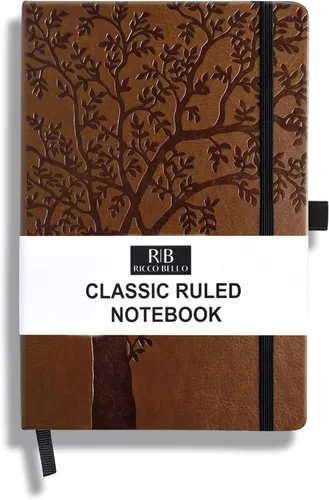 RICCO BELLO Cuaderno con Líneas con Soporte para Bolígrafo, Tapa Dura de Piel Sintética, Rayado Universitario, para Trabajo, Notas | 96 Hojas/192