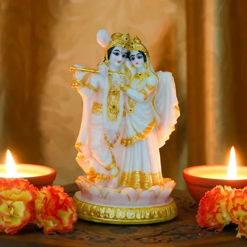 Miniatura 3 de alikiki Estatua de ídolos hindúes de Radha Krishna, 5.7 pulgadas de alto, aspecto de mármol, escultura de dios indio Krishna Radha para Diwali Puja