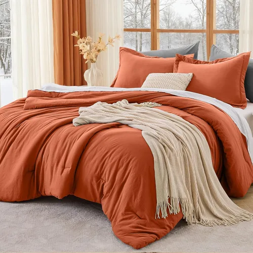 Miniatura 10 de MUXHOMO Juego de edredón beige tamaño individual/individual XL, ropa de cama alternativa ultrasuave para todas las estaciones. El juego de cama