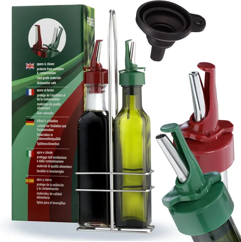 Miniatura 5 de Poura Juego de rociadores de botellas de vinagre y aceite de oliva con boquillas de vertido sin BPA ClickSeal Botellas dispensadoras de aceite