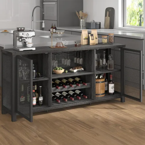 Miniatura 7 de Launica - Gabinete de barra de licores industrial, gabinete de vino rústico, gabinete de aparador buffet para licores y vasos, gabinete de barra