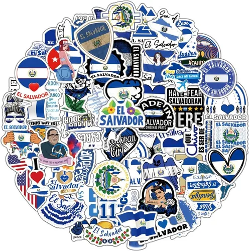 Miniatura 2 de Paquete de 63 calcomanías de El Salvador, vinilo estético SV impermeable para botella de agua, laptop, teléfono, patineta, álbumes de recortes