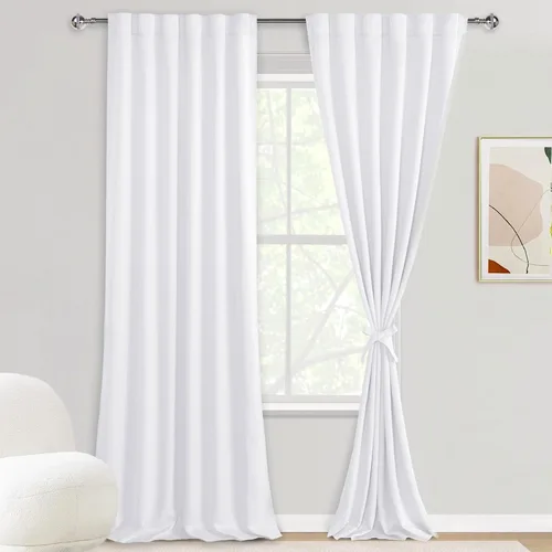 Miniatura 20 de DWCN Cortinas opacas con pestaña trasera para ventana - Cortinas opacas con bolsillo para barra para oscurecer la habitación para dormitorio/sala