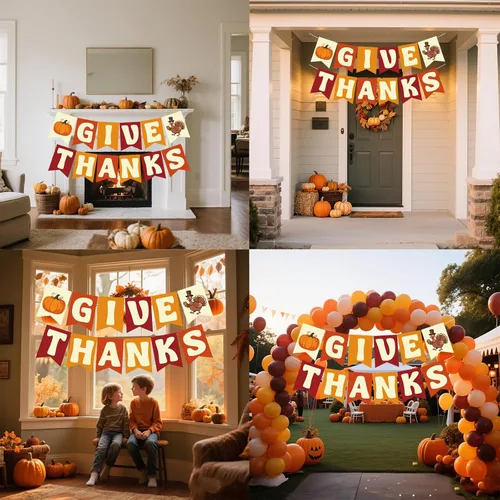 Miniatura 5 de Cartel de Acción de Gracias, cartel de agradecimiento preencordado, decoración colgante de Acción de Gracias con calabaza pavo, pancartas de otoño