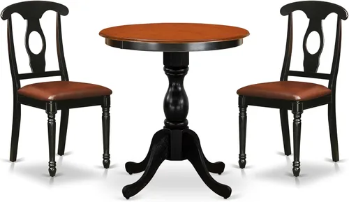 East West Furniture ESKE3-BCH-LC - Juego de mesa y sillas de cocina de 3 piezas que contiene una mesa de comedor redonda con pedestal y 2 sillas