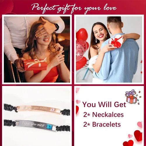 Miniatura 6 de Juego de collares para parejas, pulseras para él y ella, para su reina, su rey, para parejas, regalo para la pareja