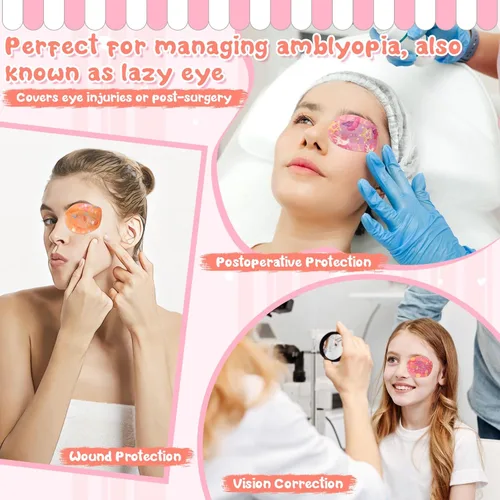 Miniatura 6 de 75 parches para ojos para niños, 15 estilos lindos, parches adhesivos de algodón suave y transpirable para ambliopía y ojo vago, vendajes