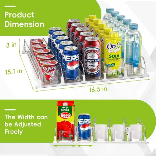 Miniatura 4 de Dispensador de latas de soda para refrigerador, organizador de bebidas autoempujante para nevera, organización de refrigerador de ancho ajustable