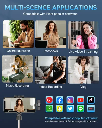 Miniatura 8 de Caiord 2 Pack de micrófonos inalámbricos profesionales Lavalier para iPhone iPad (iPhone 14 y versiones anteriores), micrófonos de solapa Plug-Play