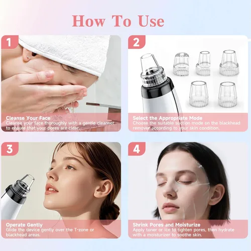 Miniatura 4 de Aspiradora de poros para eliminar puntos negros, aspiradora de puntos negros, limpiador facial de poros con 5 niveles de succión ajustables, 5