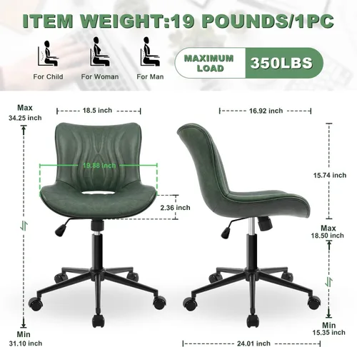 Miniatura 2 de Silla de oficina, silla de escritorio sin brazos con ruedas, ergonómicas y cómodas, sillas de trabajo para computadora de oficina en casa, silla