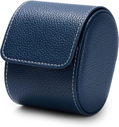 Miniatura 6 de Oirlv Caja de reloj de viaje de cuero de lujo caja de reloj individual para hombres y mujeres portátil joyería reloj organizador de rollo (azul)
