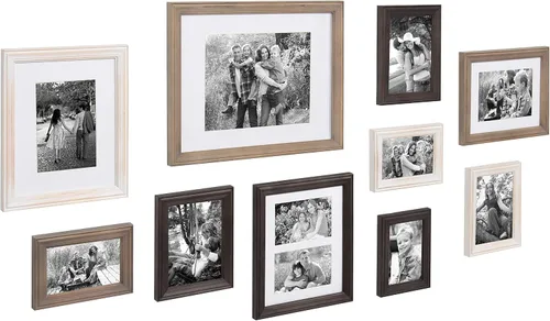 Miniatura 2 de Kate and Laurel Kit para galería burdeos en pared de 10 unidades con marcos de varios tamaños en 3 acabados diferentes: lavado blanco, gris carbón