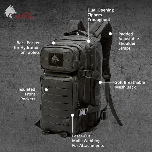 Miniatura 2 de WOLF TACTICAL Mochila Molle Pequeña Mochila Táctica Pequeña Mochila de Transporte Oculto CCW Mochila de Emergencia Bolso de 24L Mochila EDC Negro