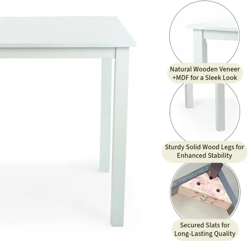 Miniatura 7 de Dining Kitchen Set of 3 Square Table and 2 Side Warm Chairs Classic Solid Wood in White Finish