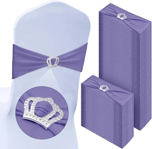 Miniatura 13 de VitalCozy 100 piezas de cintas elásticas de elastano para sillas con hebilla deslizante en forma de corona, bandas elásticas para sillas, lazos