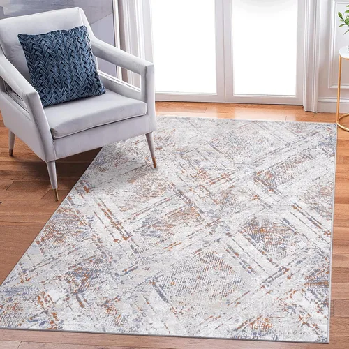 Miniatura 16 de NAAR PAYAS Collection - Alfombra de área de 6 x 9 pies, diseño de medallón crema y azul, no se desprende, resistente a las manchas, para sala
