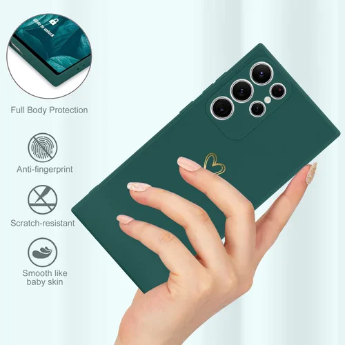 Miniatura 3 de Wirvyuer Funda para Samsung Galaxy S22 Ultra, bonita funda delgada a prueba de golpes con soporte de carga inalámbrica y protección, verde