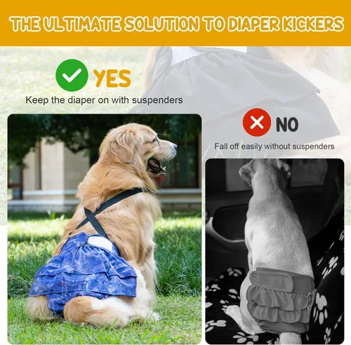 Miniatura 2 de Paquete de 3 Avont Pañales Lavables para Perras con Tirantes, Pañales Reutilizables para Perritas en Período de Celo e Incontinencia para Perros