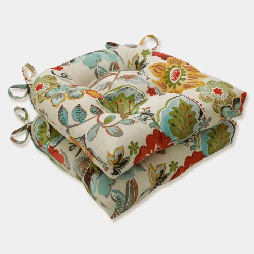 Miniatura 9 de Pillow Perfect Cojín de asiento de mimbre copetudo para interiores y exteriores con lazos, 2 unidades, 15.5 x 16 pulgadas, juego de pompones