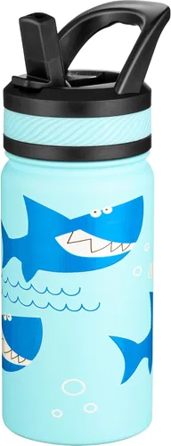 Miniatura 16 de Fanhaw Botella de agua aislada para niños de 14 onzas con tapa de pajita – Acero inoxidable de doble pared al vacío, a prueba de fugas, botellas