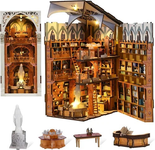 Miniatura 14 de CCCDF Kit de rincón de libros, rompecabezas de madera 3D para adultos, adolescentes, kit de bricolaje en miniatura para casa de muñecas, soporte