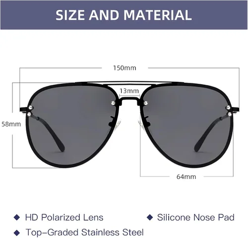 Miniatura 4 de VIVIENFANG Gafas de sol de aviador sin montura de gran tamaño con bisagras de resorte pantalla inspirada en el diseñador para mujereshombres 87247