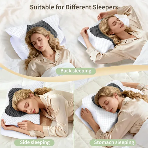 Miniatura 3 de Almohada cervical para el cuello para dolor de cuello, almohada ortopédica de espuma viscoelástica con diseño contorneado, almohadas de apoyo