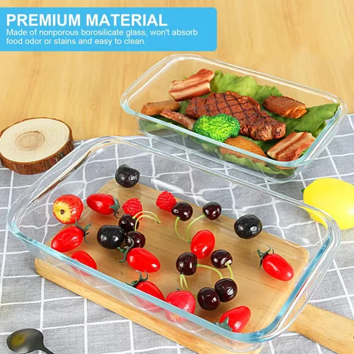 Miniatura 6 de KOMUEE Juego de 8 platos de vidrio para hornear con tapas, bandeja rectangular de vidrio para hornear con tapas, moldes para lasaña, sobras, cocina