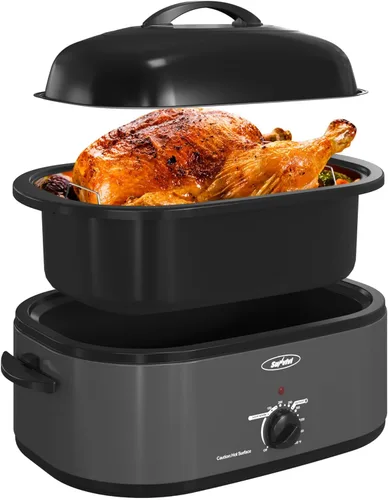 Miniatura 20 de Horno tostador Royalcraft con tapa autobásica, asador eléctrico de 18 cuartos con bandeja y parrilla extraíbles, horno tostador de pavo con función