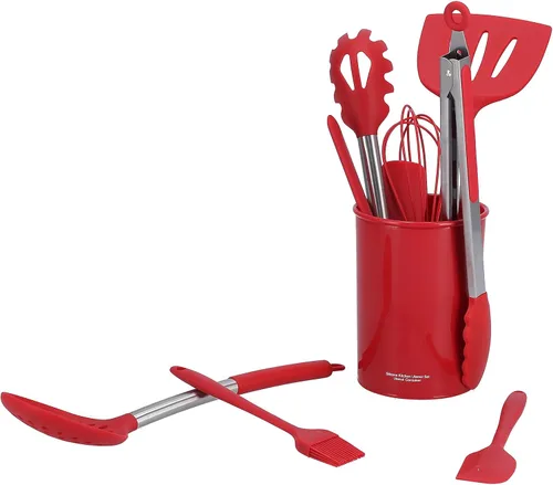 Miniatura 8 de Juego de utensilios de cocina de silicona de 15 piezas con asas de acero inoxidable, espátulas de cocina y cucharas, calor, silicona antiadherente