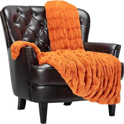 Miniatura 18 de Chanasya - Manta fruncida de pelo sintético de calidad prémium; lujosa manta de visón suave y reversible, 50 x 65 pulgadas, modelo Cathy Spice