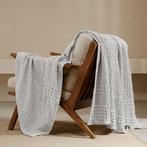 Miniatura 65 de PHF - Manta tejida de punto gofre 100% algodón, suave, ligera, transpirable, acogedora, de verano, para sofá y cama, tejida, estética, decoración