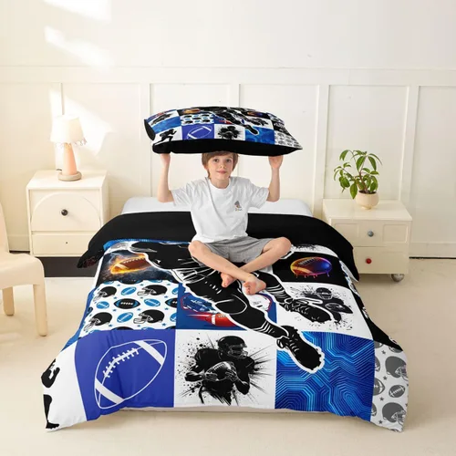 Miniatura 3 de Erosebridal Sports Duvet Cover Football Patchwork Bedding Sets, Geometric Ball Pattern Bed Cover Rugby Game Bed Set Twin