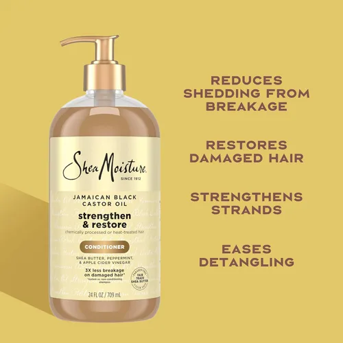 Miniatura 4 de SheaMoisture Acondicionador fortalecedor y restaurador de aceite de ricino negro de Jamaica para cabello dañado, sin parabenos, 24 onzas
