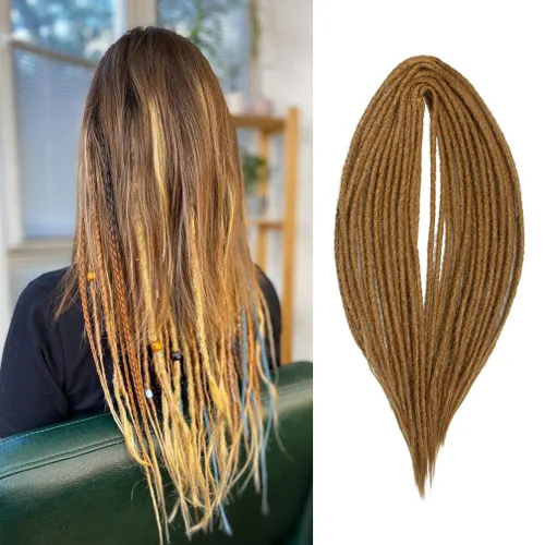 Extensiones de rastas de doble extremo de 20 pulgadas, 15 hebras de color marrón dorado, extensiones sintéticas suaves hechas a mano