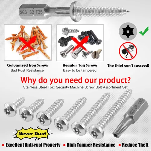 Miniatura 5 de Hilitchi 50 unidades #10 x 1-1/2" cabeza de botón de acero inoxidable Torx Tornillos de chapa de metal de seguridad Tornillos plateados antirrobo a