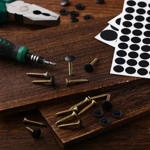 Miniatura 7 de Eersida 100 piezas de tapas para tornillos plásticos autorroscantes y 580 piezas de pegatinas autoadhesivas para cubrir agujeros de tornillos