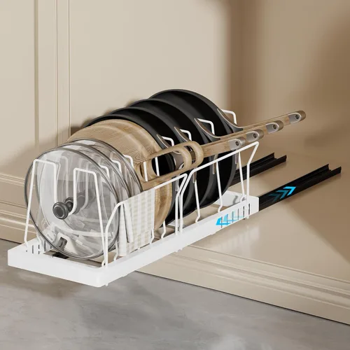 Miniatura 9 de Magheo Organizador de ollas y sartenes debajo del gabinete, organizador de tapa extraíble extensible de 22 pulgadas de profundidad y almacenamiento