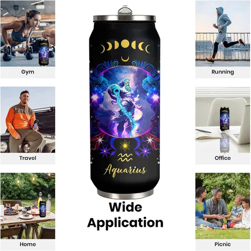 Miniatura 9 de Aquarius - Vaso de acero inoxidable del zodiaco para hombres y mujeres, regalo de cumpleaños para fanáticos de la astrología con tapa con pajilla