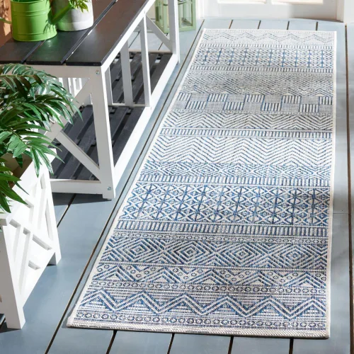 Miniatura 50 de SAFAVIEH Alfombra lavable para exteriores, colección Courtyard de 2.3 x 16 pies, color negro y gris, no desprende pelusa y de fácil limpieza, ideal