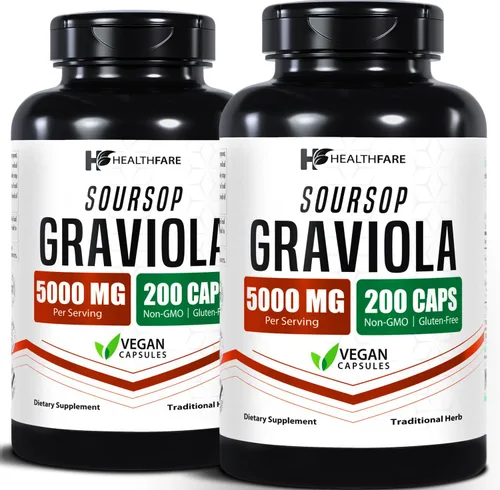 Miniatura 9 de Healthfare Graviola - Extracto de guanábana de 5000 mg Annona Muricata 200 cápsulas veganas Mezcla de hojas y frutas de alta potencia Sin